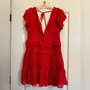 Small Red Ruffle Dress with Flower Lace